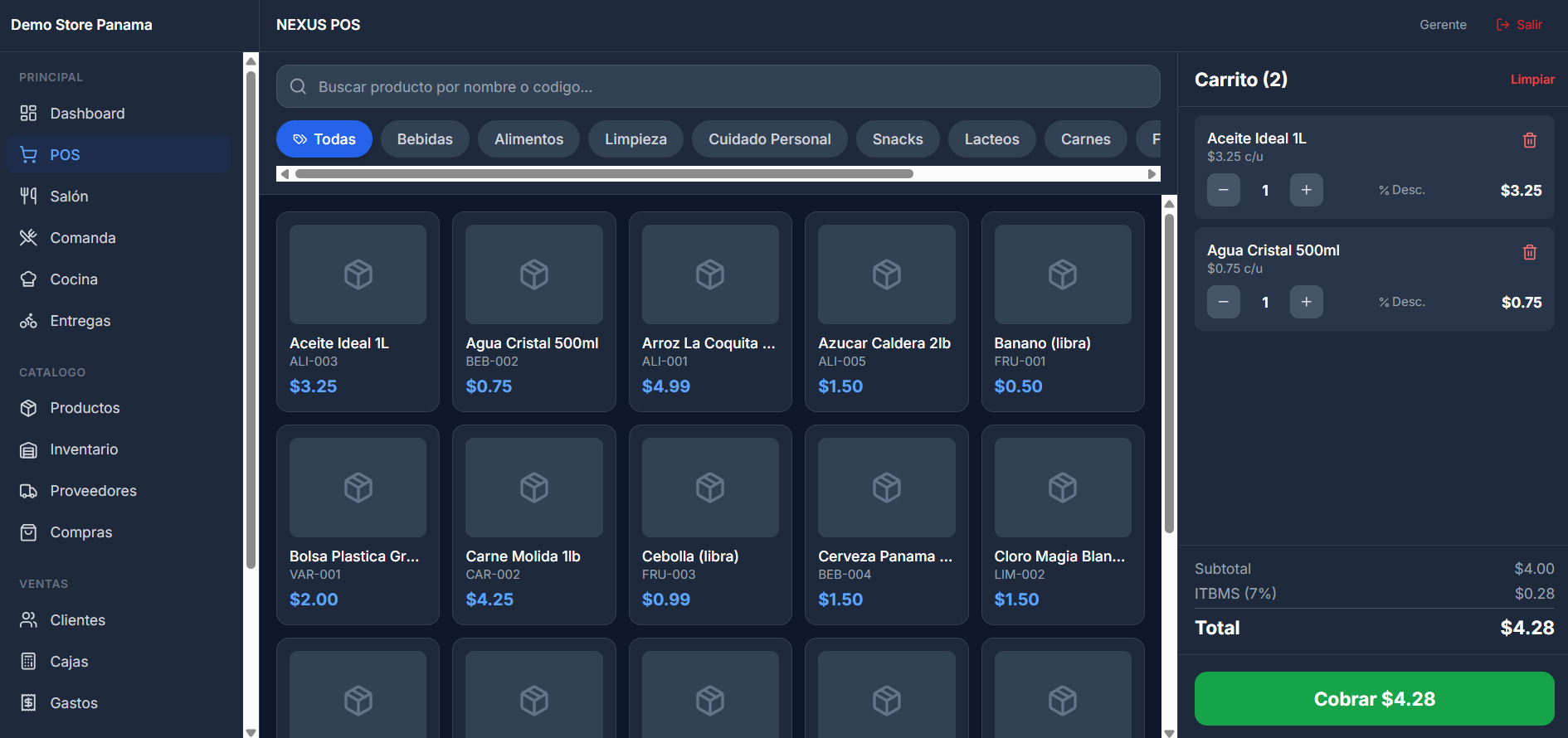 NEXUS POS Dashboard - Panel de administración con métricas de ventas e inventario